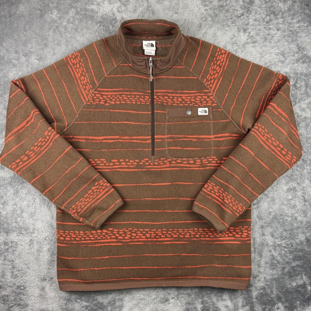 The North Face Gordon Lyons Sweater Mens L Brown Orange Zip Knit Fleece Pullover